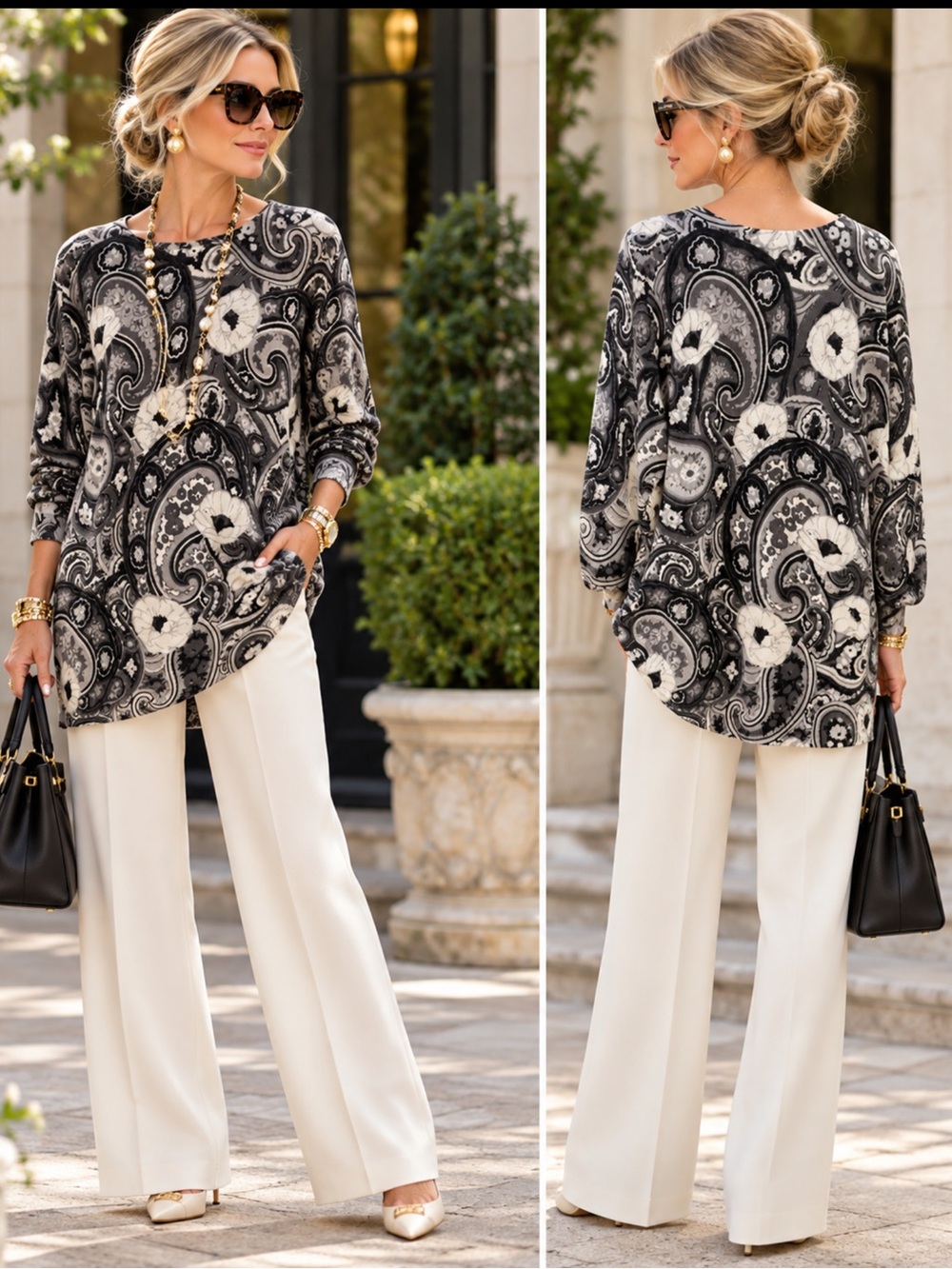 Talbots Plus X 100% Cashmere Gray Black Abstract Paisley
Print Audrey Sweater.